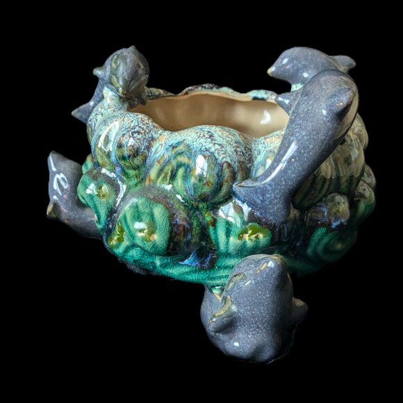 Dolphin Ceramic Vintage Majolica Cachepot GUC* - Picture 3 of 7